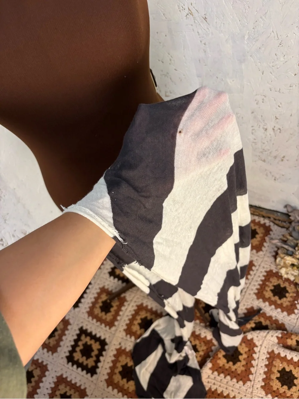 Free People Striped Light Grey White Scarf Wrap